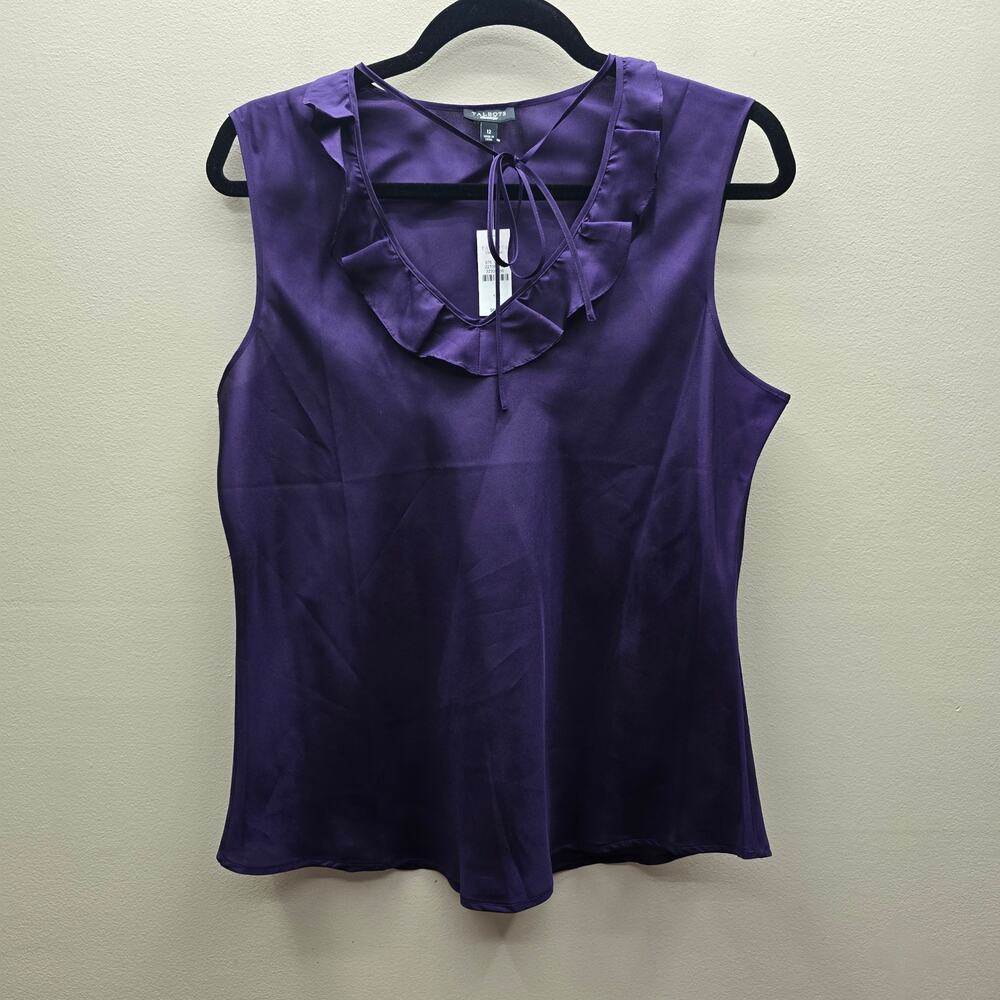 Talbots NWT Silk Blouse Top 12 Sleeveless Ruffled Feminine Romantic Deep Purple